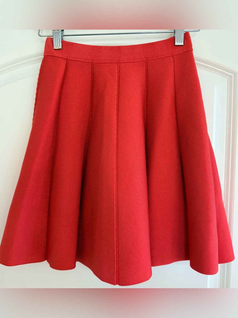 Parker Bandage Flare Skater Skirt XS Red Orange Ribbed Stretch
